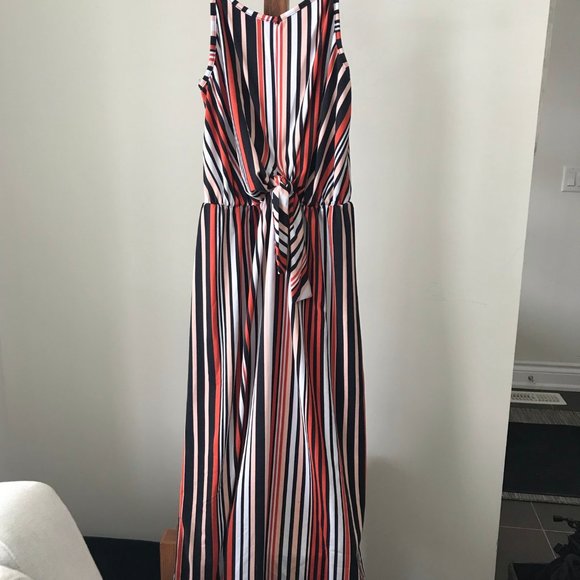 Rebel Sugar Girl's Striped Maxi Dress, sleeveless, Orange, black, white - Picture 7 of 10